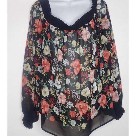 Forever 21 Plus Size Top Women 2X Black Sheer Floral Ruffle - Picture 1 of 2